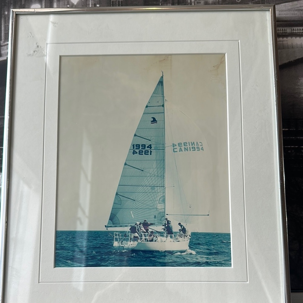 Vintage Blue Nautical Sailboat Photography Art In Silver Frame - Picture 3 of 17